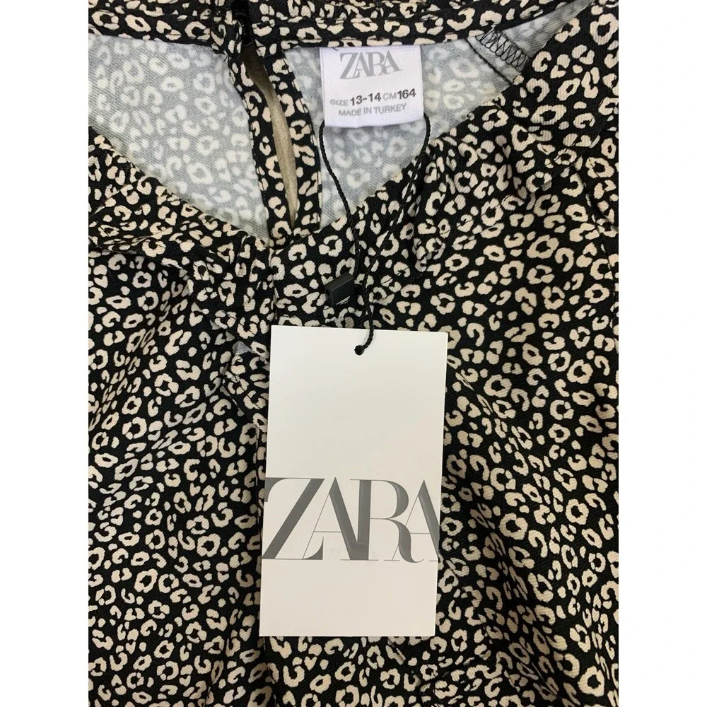 Zara‎ Girls Leopard Print Peasant Crop Top 13 14 Boho Blouse